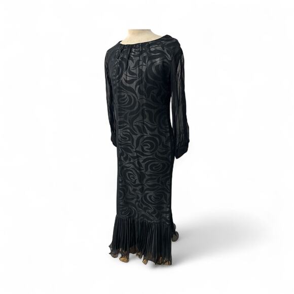 VINTAGE BLACK SWIRL MESH OVERLAY MAXI DRESS SZ M/L - Picture 1 of 4